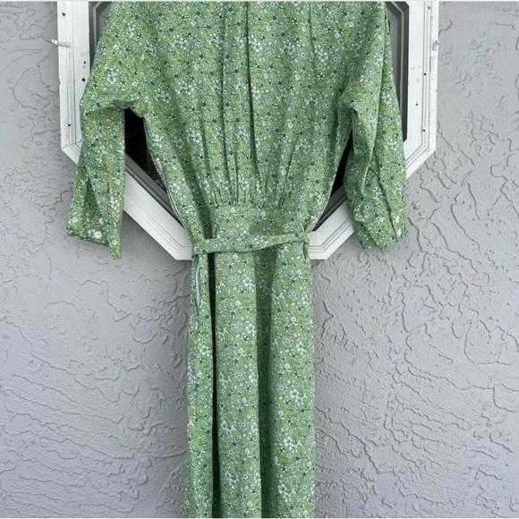 VTG green cotton shirtdress Midi prairie dress button up floral print Size 6 - Picture 3 of 6
